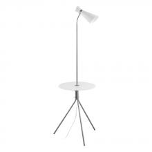 Eglo 203647A - 1 LT Floor Lamp w/ Matte Nickel Finish & White Metal Shade w/ White & Clear Glass Table Top