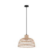Eglo 43285A - 1 LT Pendant w/ Black Finish & Natural Wood Shade