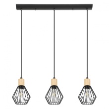 Eglo 43378A - 3 LT Linear Pendant w/ Black Finish & Open Frame Black Shades w/ Wood Accents