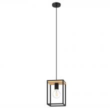 Eglo 99795A - 1 LT Open Frame Pendant w/ Structured Black & Wood Finish