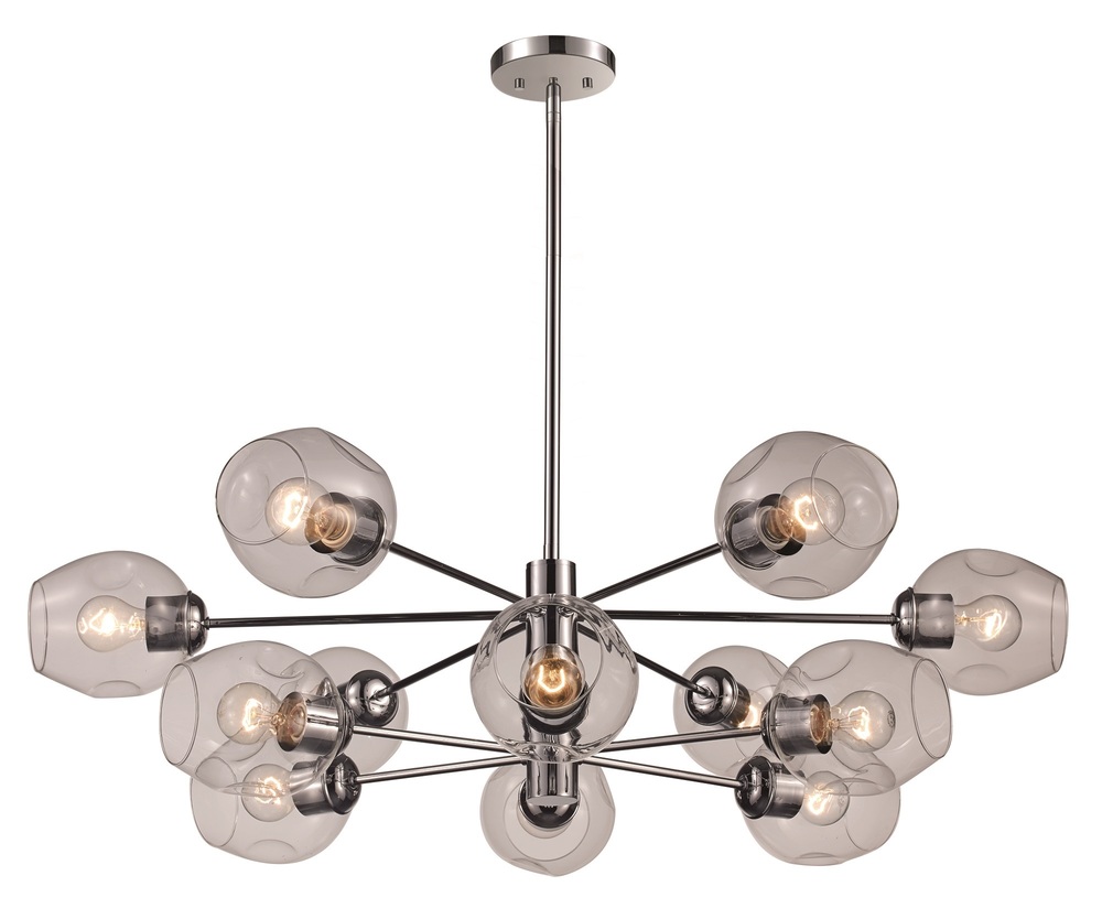 Clusters Collection 12-Light, 12-Shade Glass and Metal Mid-Century Style Sputnik Chandelier